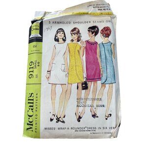 60s McCalls 9119 Sewing Pattern Size Small 8-10 Wrap A Rounder Dress 1967 CUT